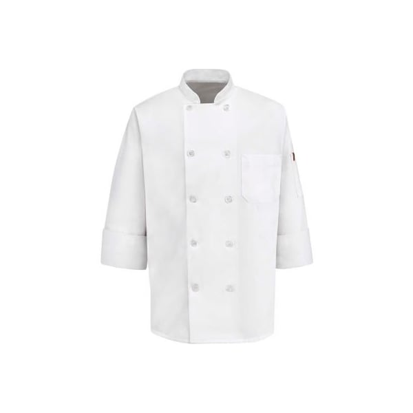Chef Designs Men's 10 Button-Front Chef Coat, Pearl Buttons, White, Polyester/Cotton, 4XL